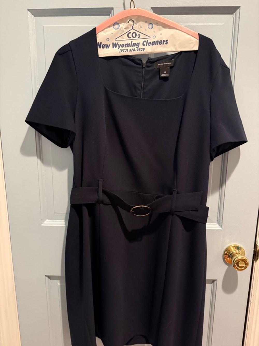 Club Monaco Black Short-Sleeve Belted Mini Dress